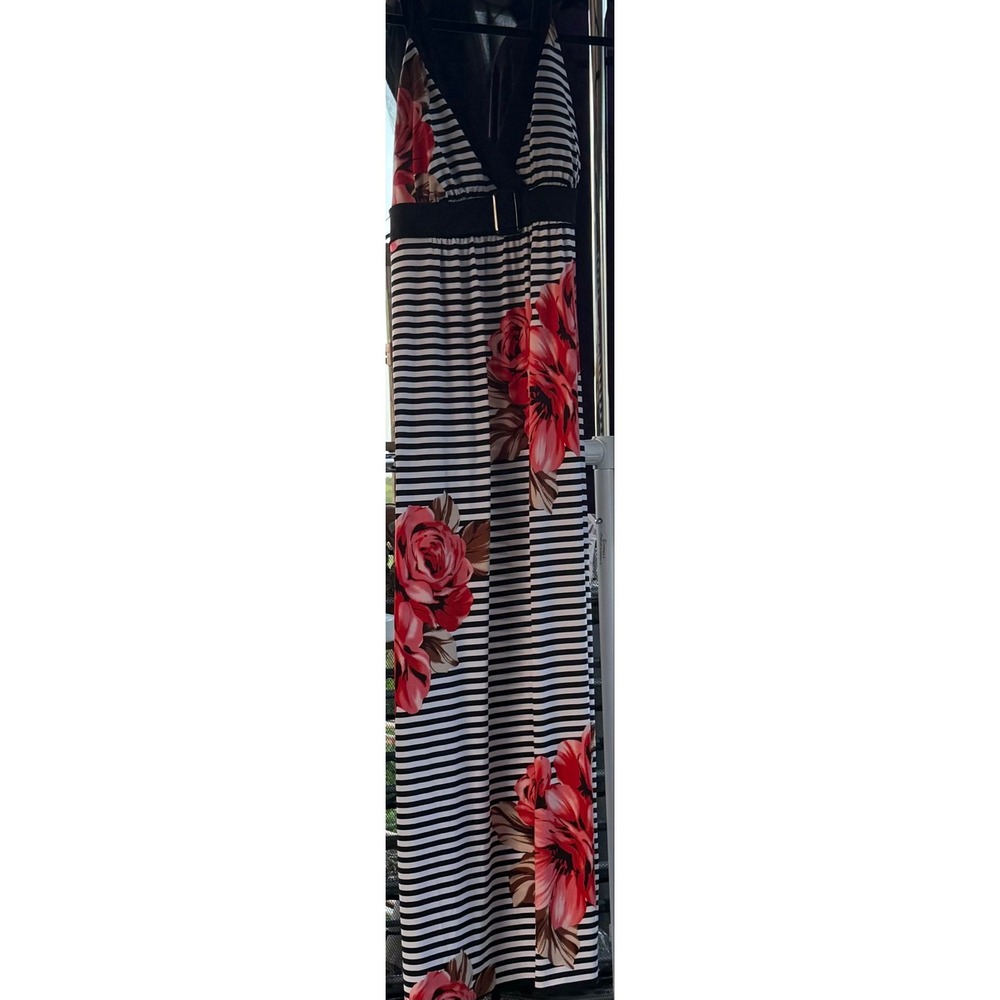 Ladies Maxi Dress Rose Black and White 18W